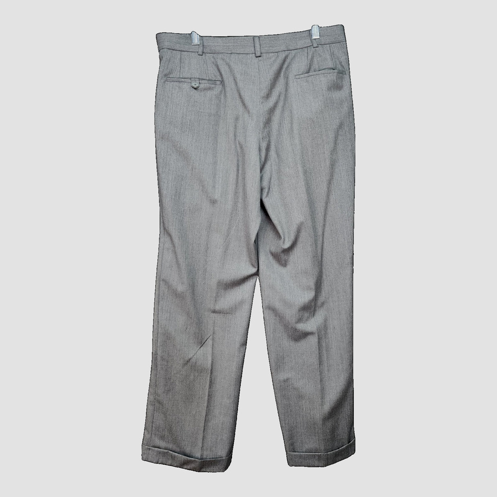 Mens 34x28 Gray Pleated Cuffed Dress Pants Relaxed Straight Career Custom Cut - Picture 2 of 10